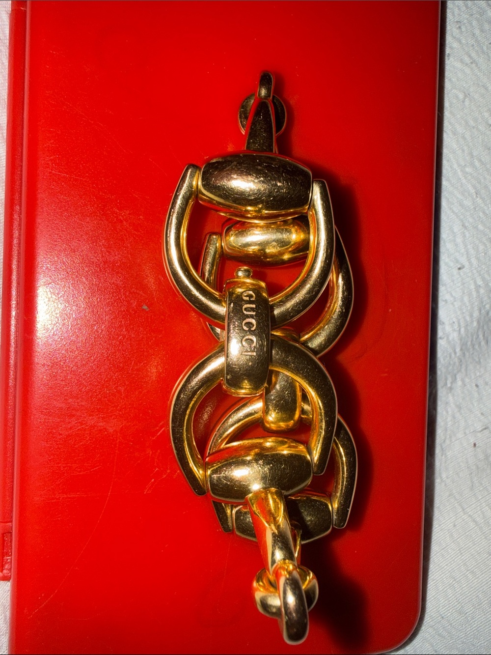 Gucci Gold Solid 18k Horsebit Interlocking Link Bracelet